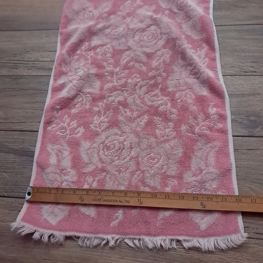 Vintage Callaway‎ Towels Pink Rose Floral hand bath fringe USA pastel reversible